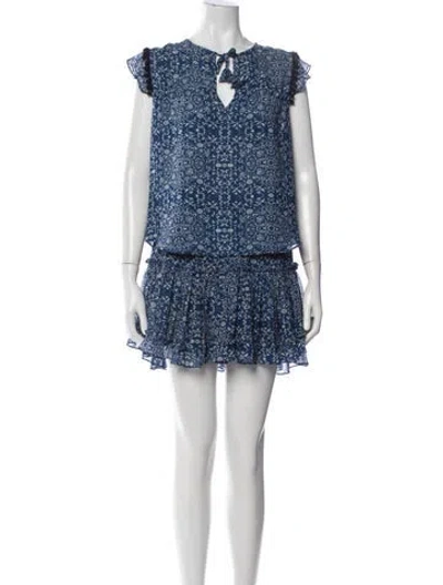 Pre-owned Misa Floral Print Pom-pom Embellishments Skirt Set In Blue
