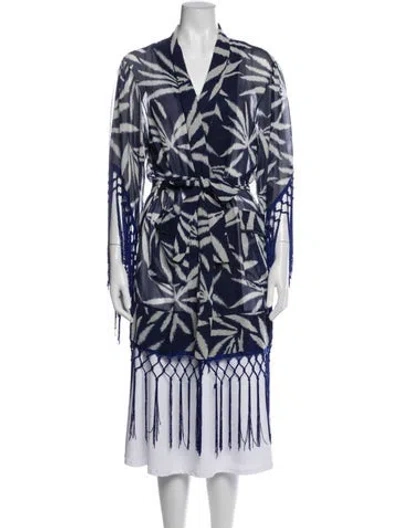 Pre-owned Misa Floral Print Robe In Blue/white
