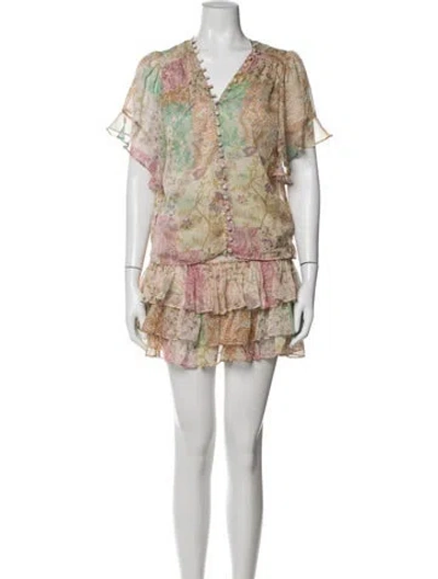 Pre-owned Misa Floral Print Ruffle Embellishment Set In Purple