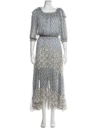 Pre-owned Misa Floral Print Ruffle Embellishment Skirt Set W/ Tags In Neutrals