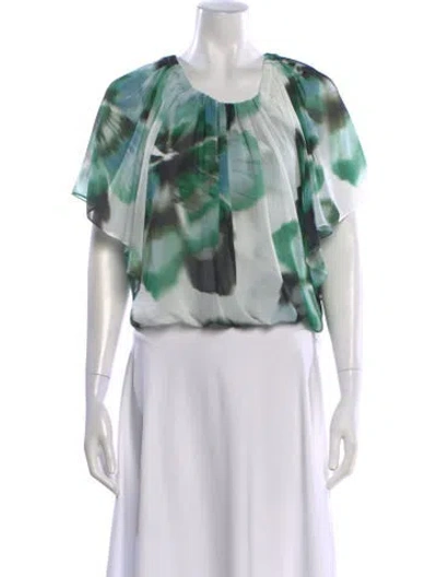 Pre-owned Misa Floral Print Scoop Neck Blouse W/ Tags In Green
