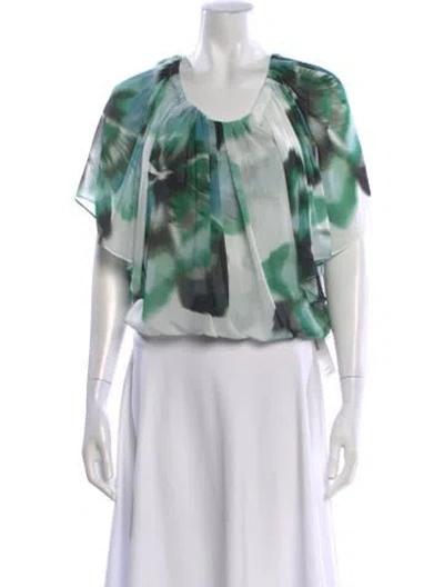 Pre-owned Misa Floral Print Scoop Neck Blouse W/ Tags In Green