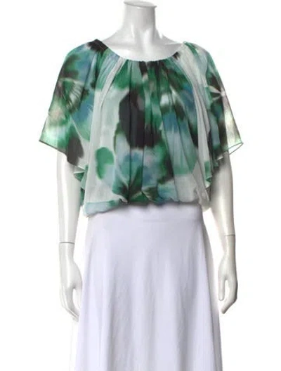 Pre-owned Misa Floral Print Scoop Neck Blouse W/ Tags In Green