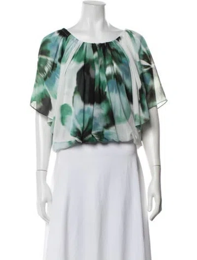 Pre-owned Misa Floral Print Scoop Neck Blouse W/ Tags In Green