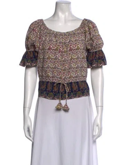 Pre-owned Misa Floral Print Scoop Neck Top In Blue