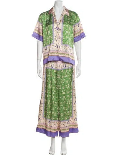 Pre-owned Misa Floral Print Set In Green