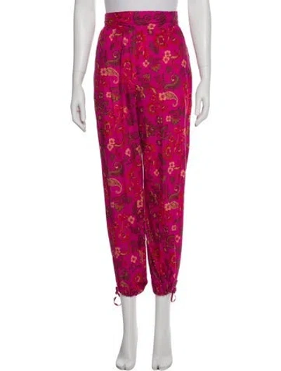 Pre-owned Misa Floral Print Skinny Leg Pants In Pink