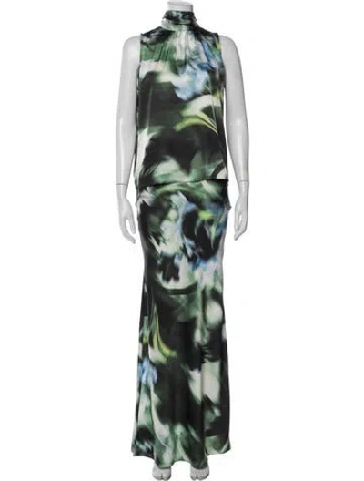 Pre-owned Misa Floral Print Skirt Set In Green