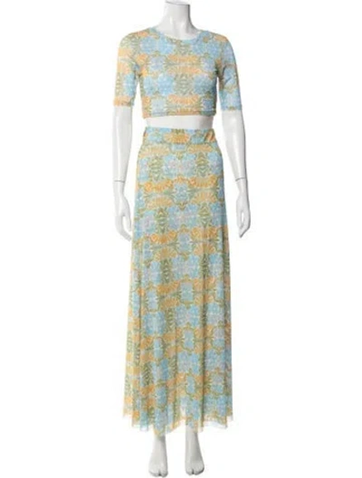 Pre-owned Misa Floral Print Skirt Set In Green