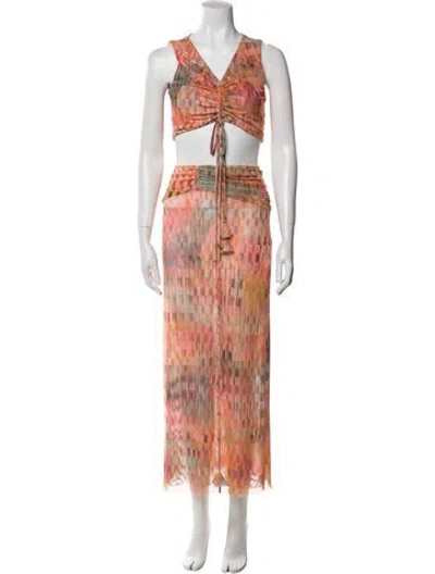 Pre-owned Misa Floral Print Skirt Set In Orange
