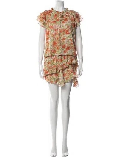 Pre-owned Misa Floral Print Skirt Set In Orange