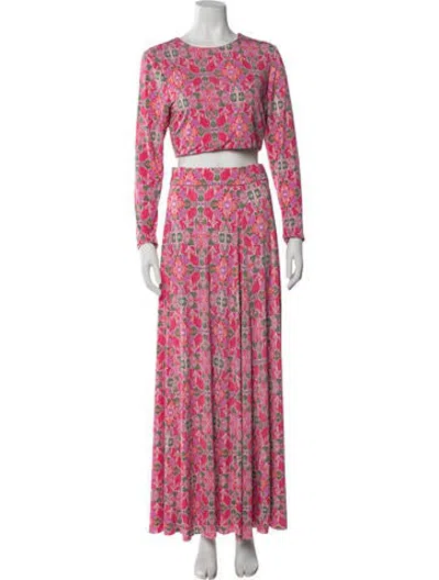 Pre-owned Misa Floral Print Skirt Set In Pink