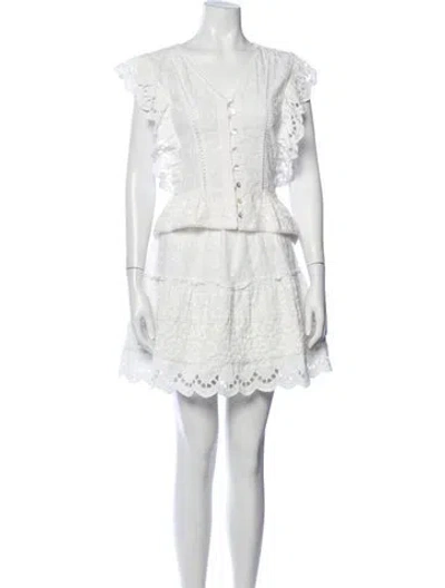 Pre-owned Misa Floral Print Skirt Set In White