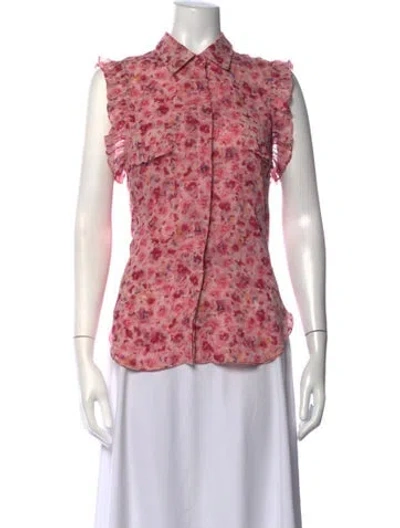 Pre-owned Misa Floral Print Sleeveless Blouse In White