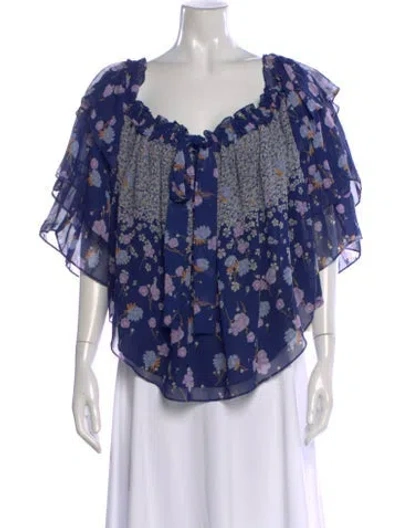 Pre-owned Misa Floral Print Square Neckline Blouse In Blue