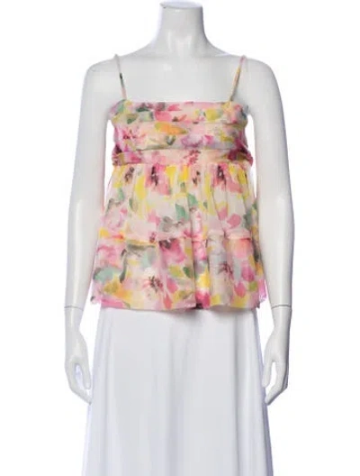 Pre-owned Misa Floral Print Square Neckline Blouse In Multi