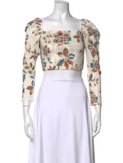 Pre-owned Misa Floral Print Square Neckline Crop Top In Multicolor
