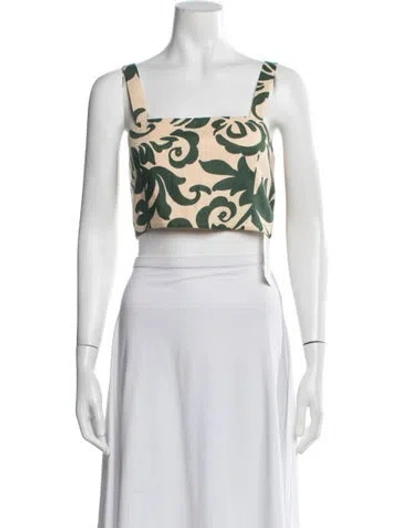 Pre-owned Misa Floral Print Square Neckline Crop Top W/ Tags In Blue