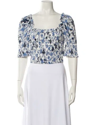 Pre-owned Misa Floral Print Square Neckline Crop Top In White