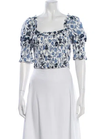 Pre-owned Misa Floral Print Square Neckline Crop Top In White