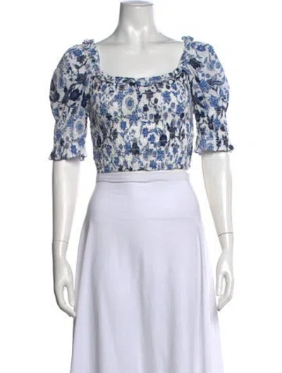 Pre-owned Misa Floral Print Square Neckline Crop Top In White