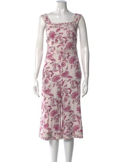 Pre-owned Misa Floral Print Square Neckline Jumpsuit In White