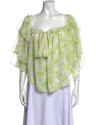 Pre-owned Misa Floral Print Square Neckline Top In Green
