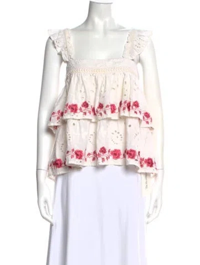 Pre-owned Misa Floral Print Square Neckline Top In White