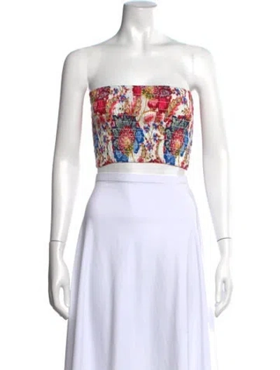 Pre-owned Misa Floral Print Strapless Crop Top In Blue