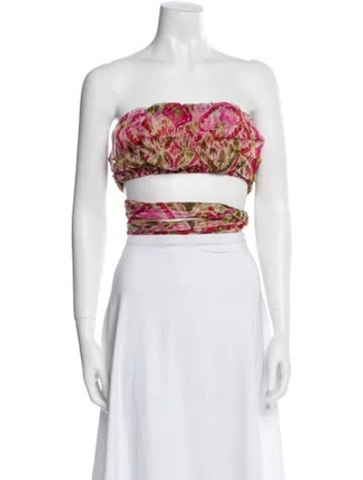 Pre-owned Misa Floral Print Strapless Crop Top W/ Tags In Multi