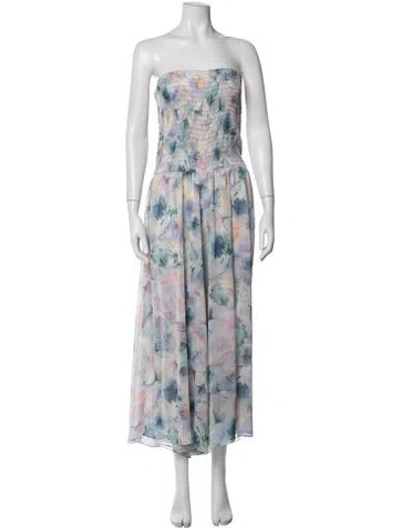Pre-owned Misa Floral Print Strapless Jumpsuit In Blue