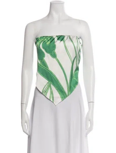 Pre-owned Misa Floral Print Strapless Top In White