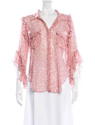 Pre-owned Misa Floral Print Three-quarter Sleeve Blouse In Pink