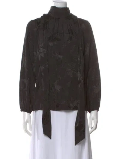 Pre-owned Misa Floral Print Tie Neck Blouse In Black