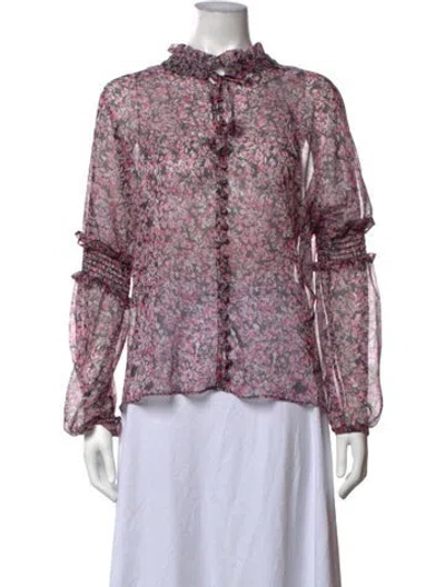 Pre-owned Misa Floral Print Tie Neck Blouse In Black