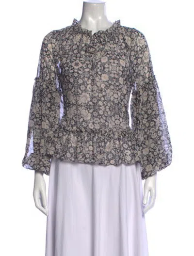 Pre-owned Misa Floral Print Tie Neck Blouse In Black