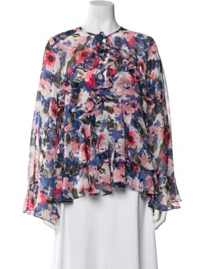 Pre-owned Misa Floral Print Tie Neck Blouse In Multi