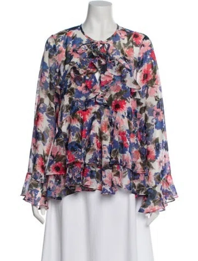 Pre-owned Misa Floral Print Tie Neck Blouse In Multi