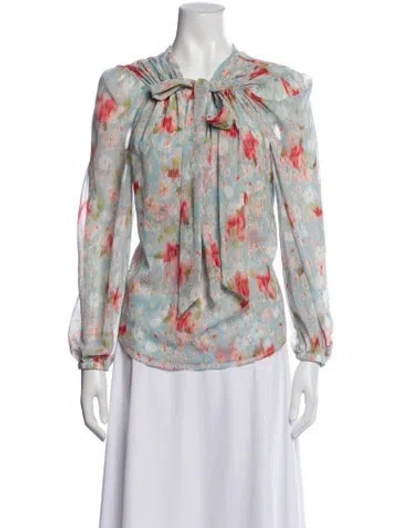 Pre-owned Misa Floral Print Tie Neck Blouse In Multi