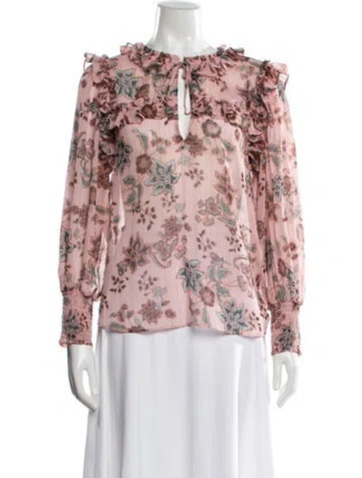 Pre-owned Misa Floral Print Tie Neck Blouse In Multicolor