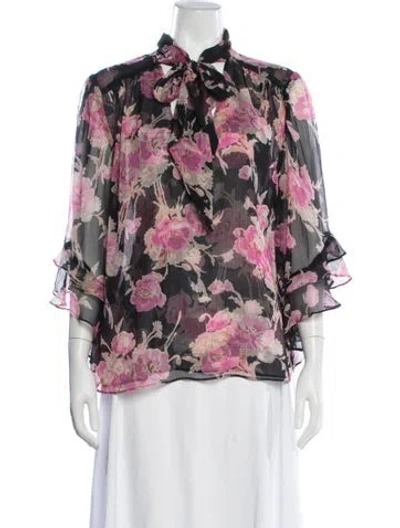 Pre-owned Misa Floral Print Tie Neck Blouse In Multicolor