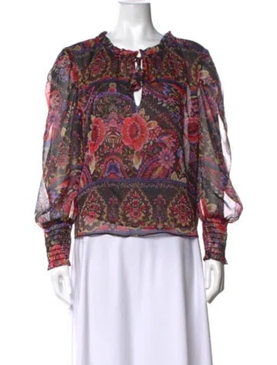 Pre-owned Misa Floral Print Tie Neck Blouse In Multicolor
