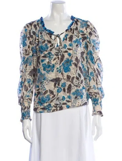 Pre-owned Misa Floral Print Tie Neck Blouse In Neutral