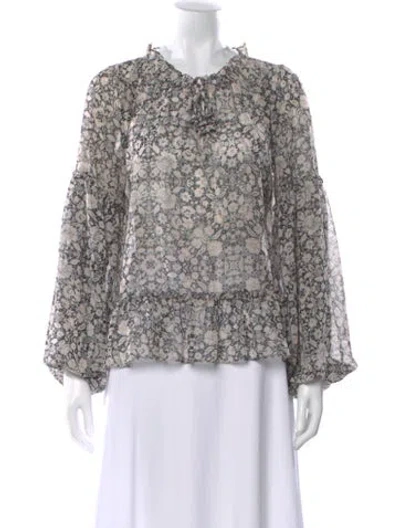 Pre-owned Misa Floral Print Tie Neck Blouse In Neutral