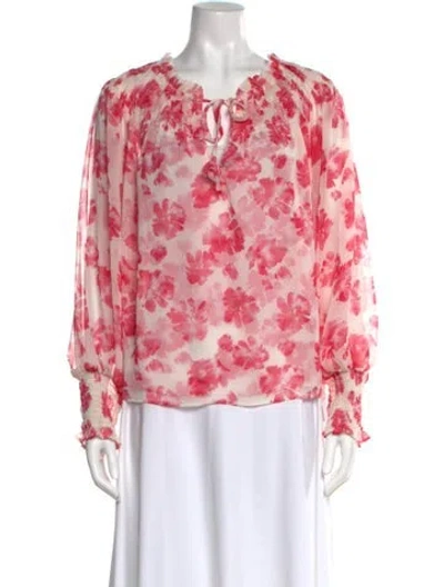 Pre-owned Misa Floral Print Tie Neck Blouse In Neutral