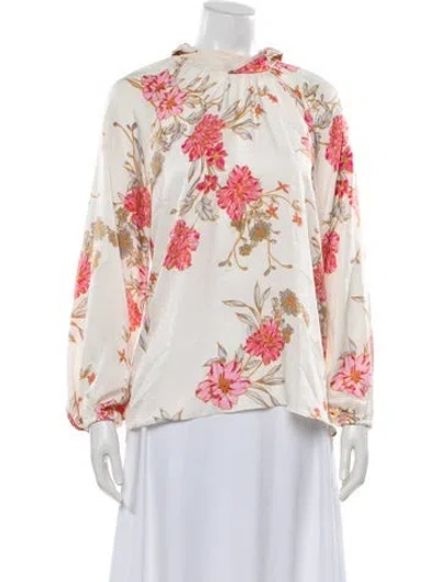 Pre-owned Misa Floral Print Tie Neck Blouse In Neutrals