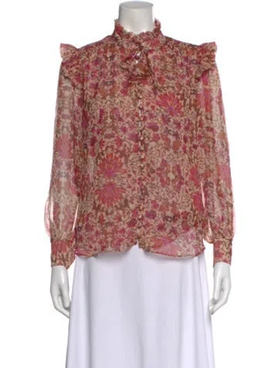 Pre-owned Misa Floral Print Tie Neck Blouse In Pink