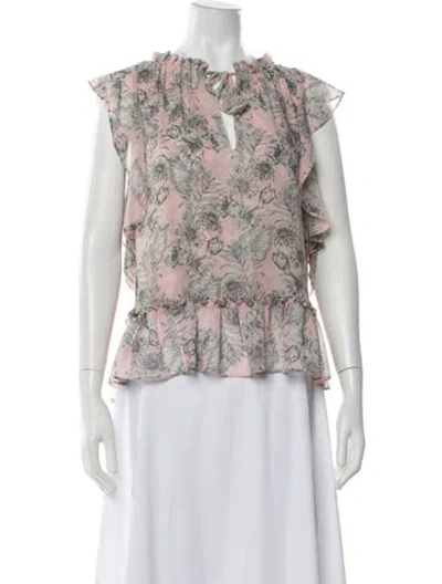 Pre-owned Misa Floral Print Tie Neck Blouse In Pink