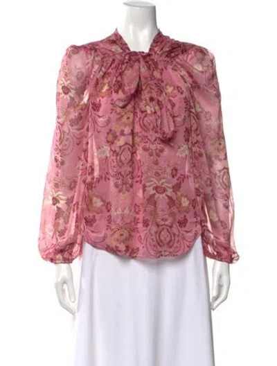 Pre-owned Misa Floral Print Tie Neck Blouse In Pink