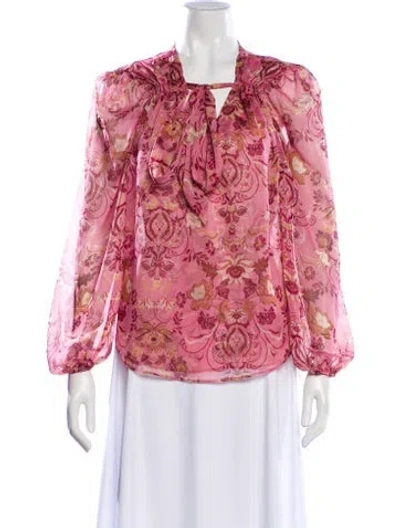 Pre-owned Misa Floral Print Tie Neck Blouse In Pink